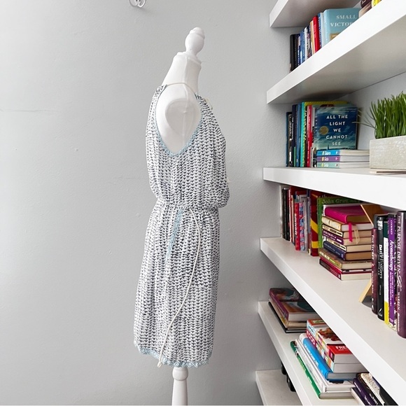 Roberta Roller Rabbit White Blue Block Print Halter Neck Cotton Dress Large - Picture 7 of 12